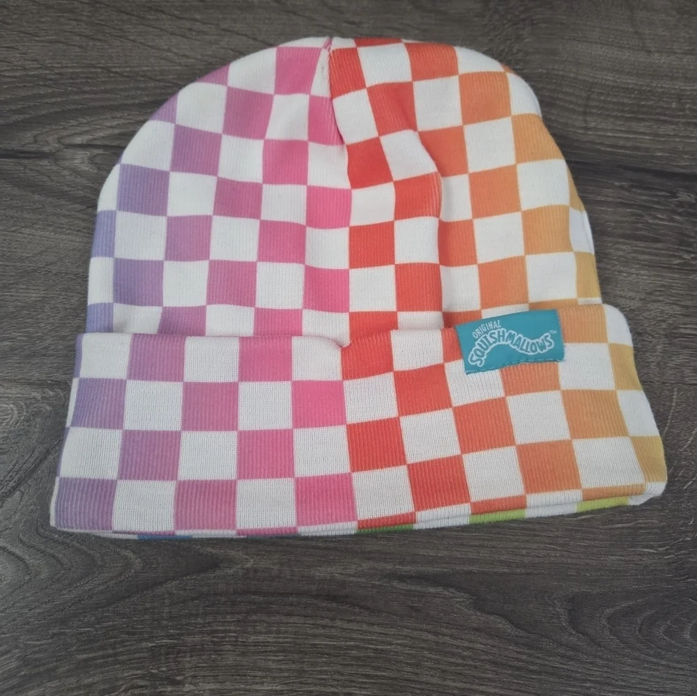 Squishmallows multicolored checkered beanie hat